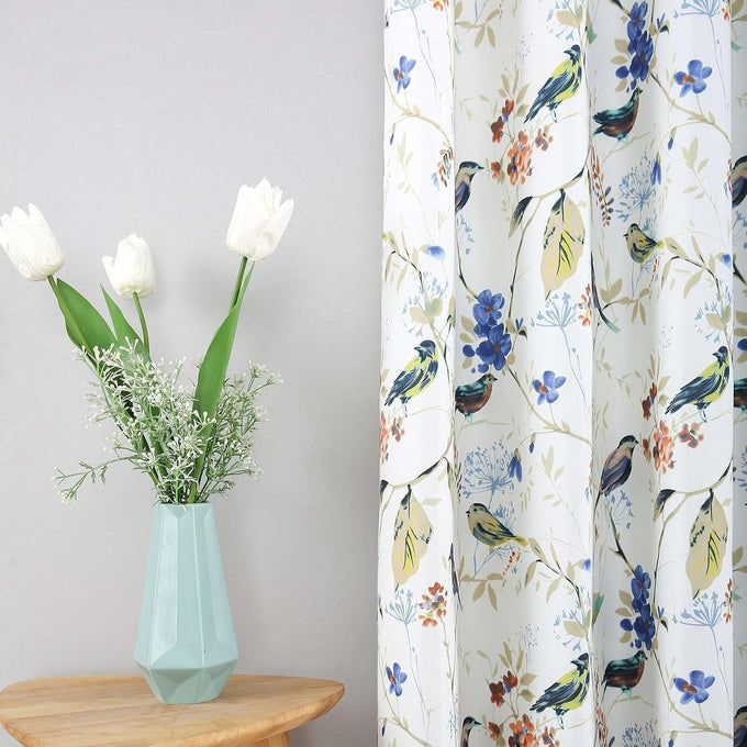 Leeva Bedroom Curtains 84 Inch Length 2 Panels Set, Farmhouse Cute Bird Patterned Living Room Curtains, Grommet Linen Look Light Blocking Window Treatments for Living Room, 42 x 84, Blue