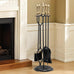 VEVOR Fireplace Tool Set, 5 PCS Fire Tool Set and Holder with Five-Prong Stand, Tongs, Ash Shovel, Brush, Fire Place Poker, Wrought Iron Fireplace Accessories for Indoor/Outdoor, Black & Brass
