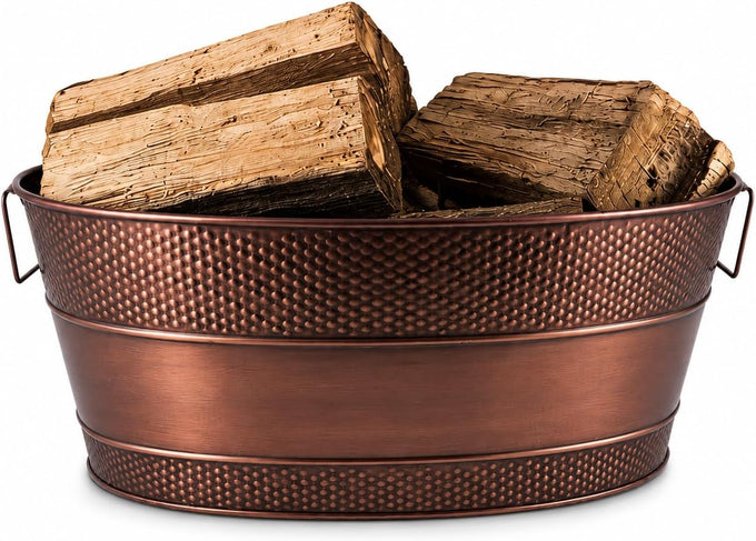 BREKX 25-Quart Tub for Firewood Storage Rack Log Holder - Heavy-Duty Portable Galvanized Tub with Handles for Indoor/Outdoor (Bronze Paw)