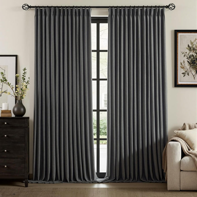IVAPUPU Natural Pinch Pleated 100% Blackout Linen Curtains 90 Inch Length
