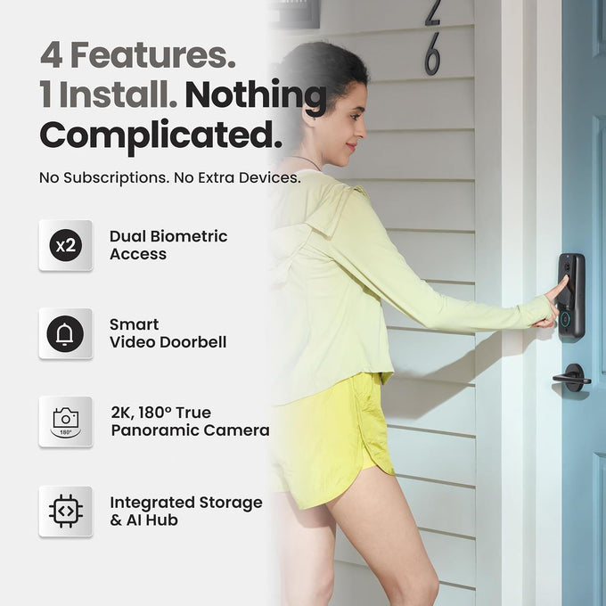 Lockin Veno Plus Smart Lock with Camera, Palm Vein Entry, 2K 180° Video