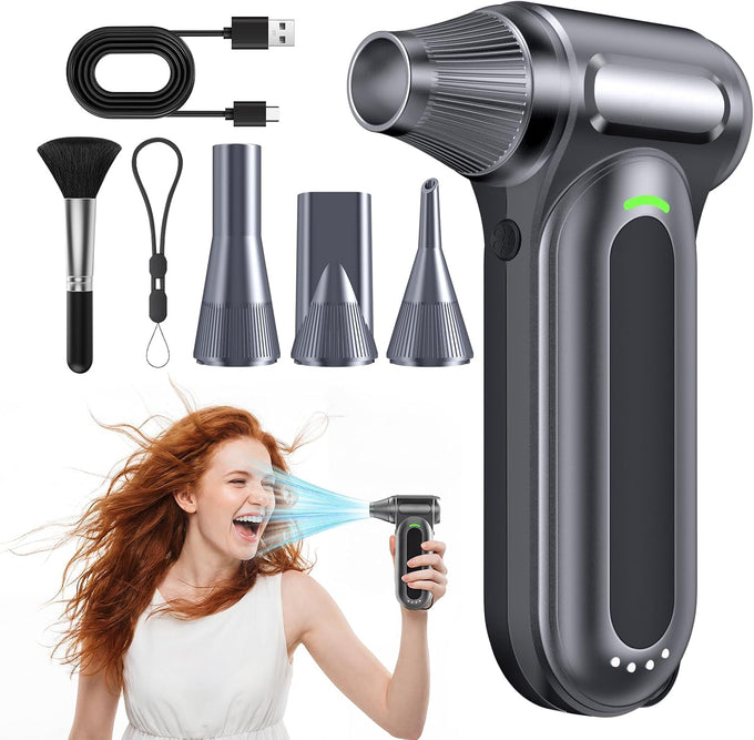 Compressed Air Duster, 170,000 RPM Handheld Electric Air Duster with Brushless Motor, 4-Speed Cordless Rechargeable Air Blower for Keyboard, PC, Car, Electronics, Canned Air Alternative