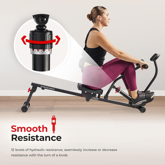 Sunny Health & Fitness Compact Hydraulic Rower with 12-Level Resistance