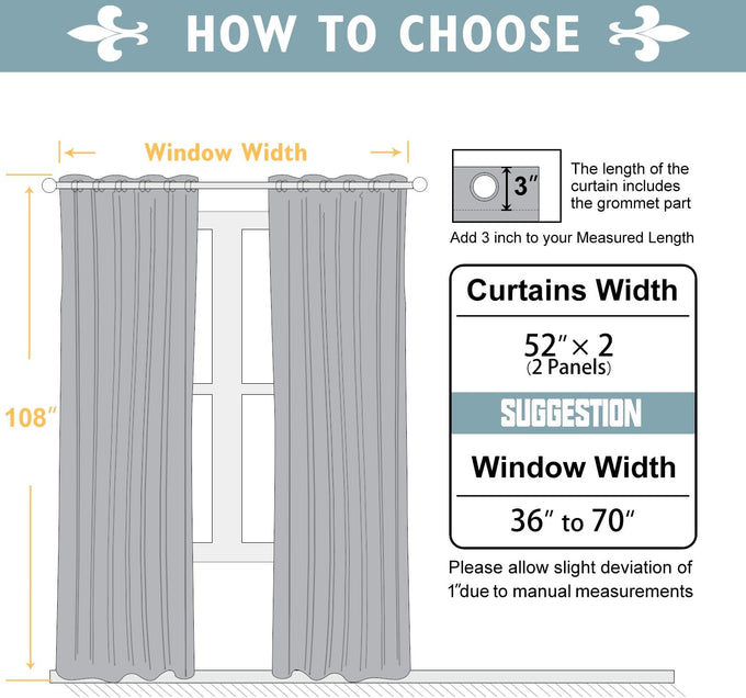 ChrisDowa 100% Blackout Curtains for Bedroom 108 Inches Long 2 Panels Set