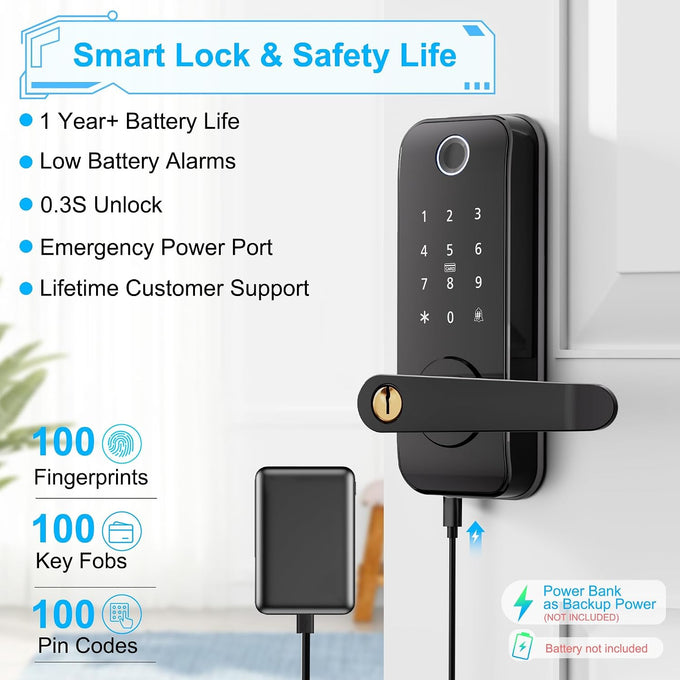 Smart Fingerprint Door Lock with Handle Security Keyless Entry Door Lock