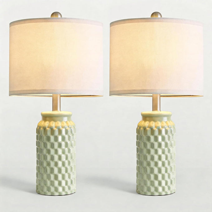 20.5" Small Bedside Lamps Set of 2, Green Ceramic Nightstand Lamp