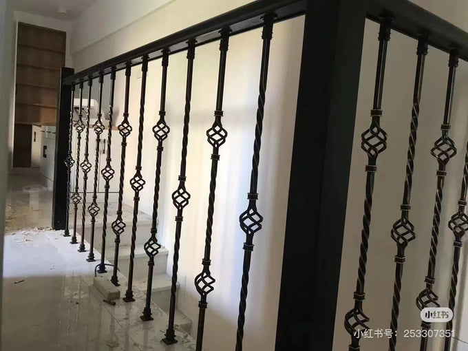 Iron Balusters for Staircase Interior (Box of 10) Stair Spindles 1/2" Square Balusters - Hollow Double Basket Single Twist Stair Balusters (Real Satin Black), E06