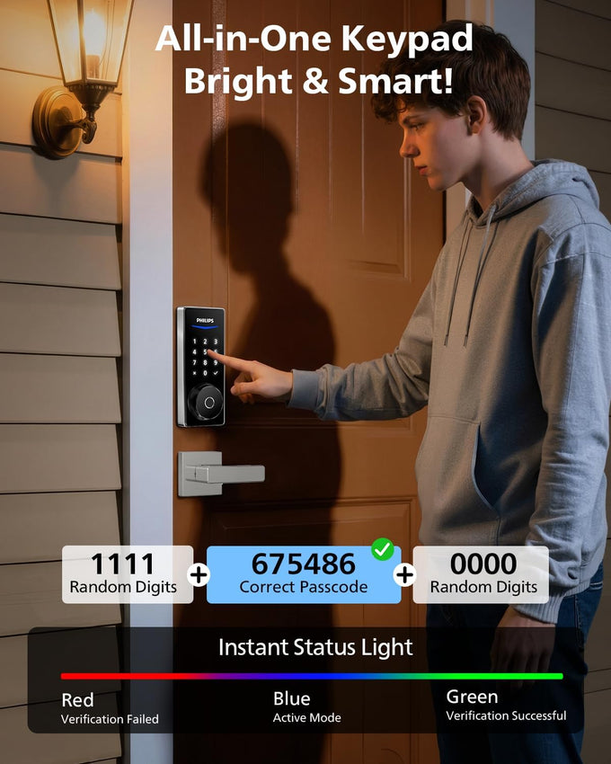 Philips Wi-Fi Smart Deadbolt Lock with 2 Handle, Keypad Front Door Lock Set