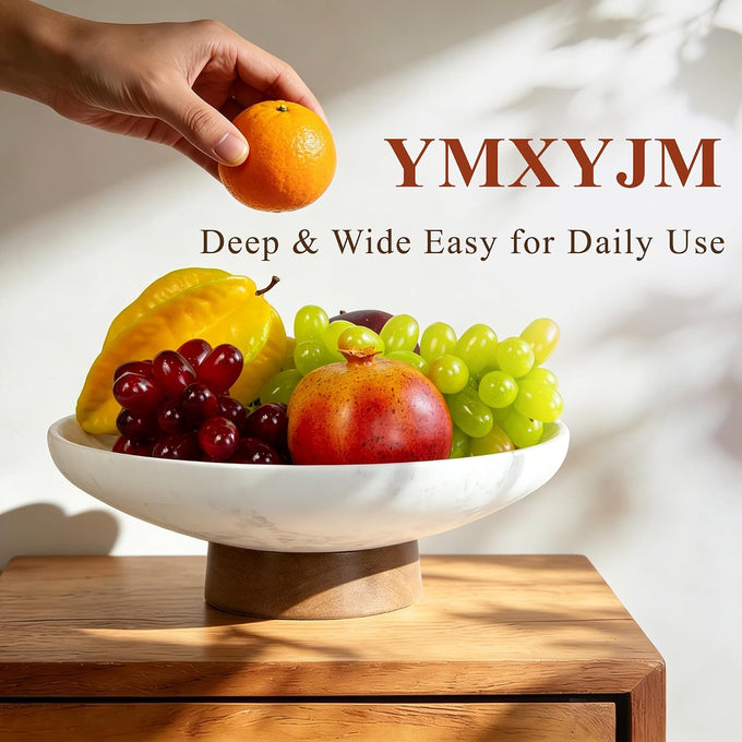 Marble Decorative Fruit Bowl for Home Decor Entryway Pedestal Bowl - White