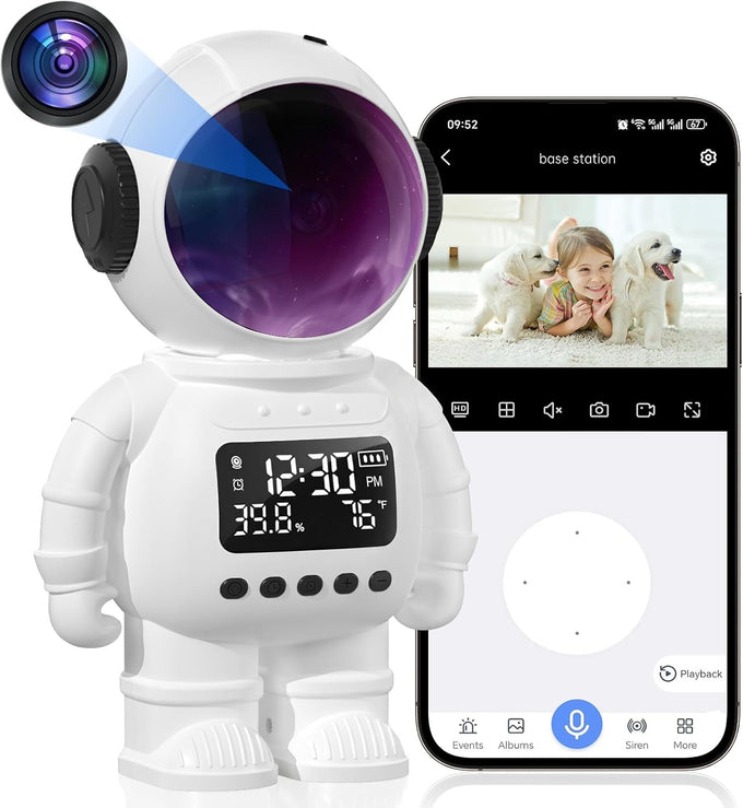 2K Clock Indoor Camera, 2.4G/5G WiFi Cameras for Home Security with Temperature & Humidity Display, 2-Way Audio, AI Motion Detection, Color Night Vision, Baby Monitor & Pet Camera (Gray)