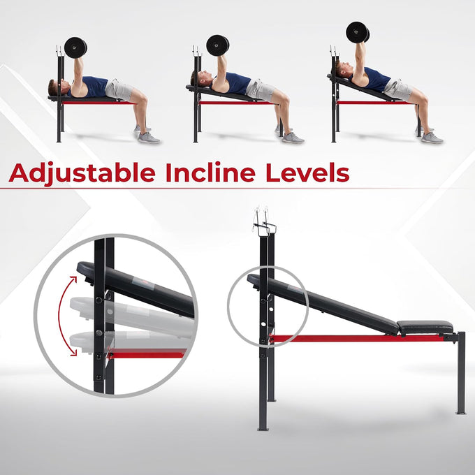 Sunny Health & Fitness Weight Bench & Squat Rack for Strength Training