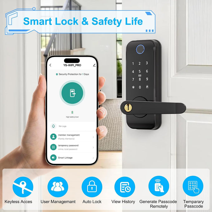 Smart Fingerprint Door Lock with Handle Security Keyless Entry Door Lock