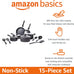 Amazon Basics Non-Stick Kitchen Cookware 15-Piece Set with Stay-Cool Handles, Even Heating, Non-Induction, Includes Pots, Pans, and Utensils, Black