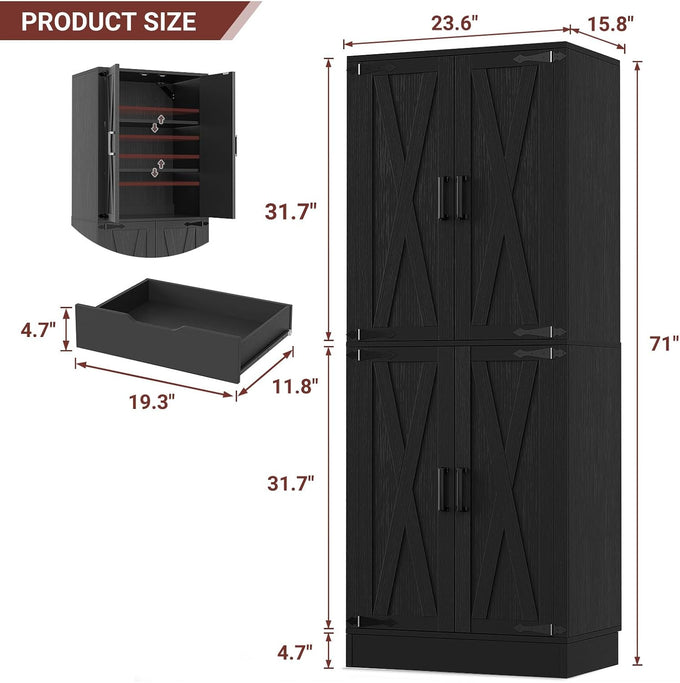 Unikito 71" Tall Kitchen Pantry Cabinet with Farmhouse Barn Doors