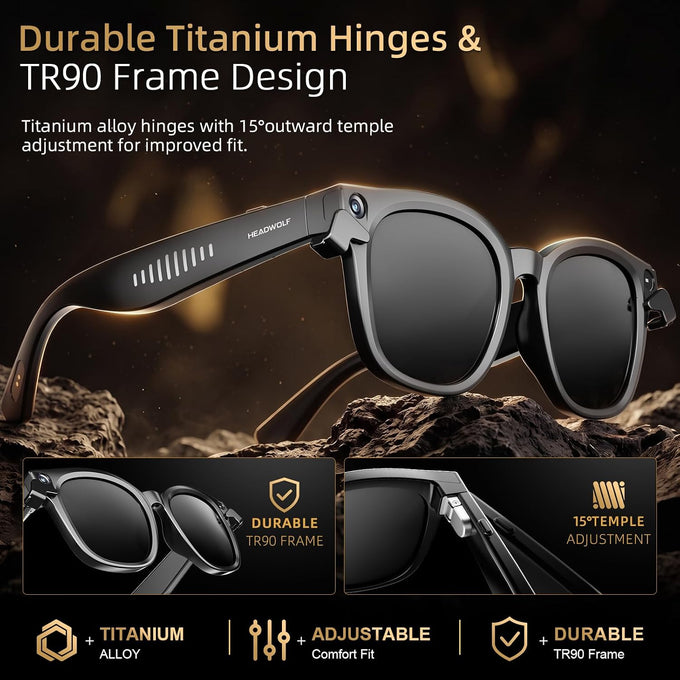 Headwolf AI Smart Glasses with 8MP Camera & Magnetic Privacy Cover