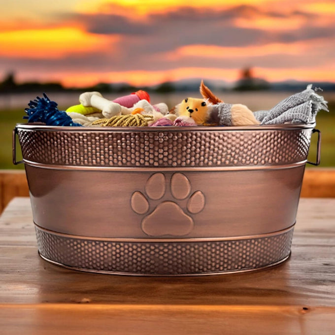 BREKX 25-Quart Tub for Firewood Storage Rack Log Holder - Heavy-Duty Portable Galvanized Tub with Handles for Indoor/Outdoor (Bronze Paw)