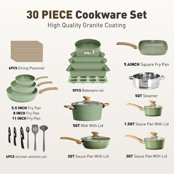 MAISON ARTS 30 Piece Pots and Pans Set, Kitchen Cookware Sets Non Stick