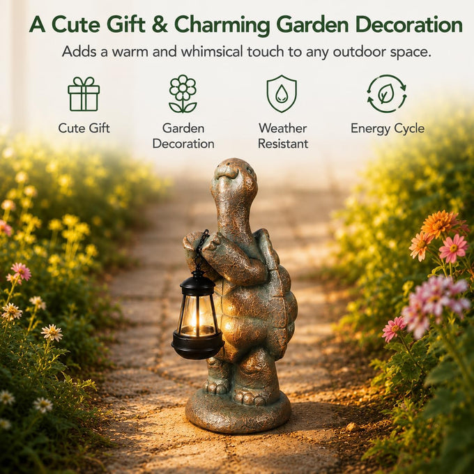 Large 17-In Solar Turtle Garden Statue with Lantern for Outdoor Yard Decor