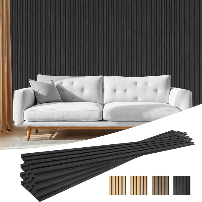 IMXPW 4-Piece Acoustic Wood Wall Panels, 3D Fluted Soundproof Wood Slat Wall Panels for Interior Wall Decor, 94.5" x 7.9"-Black