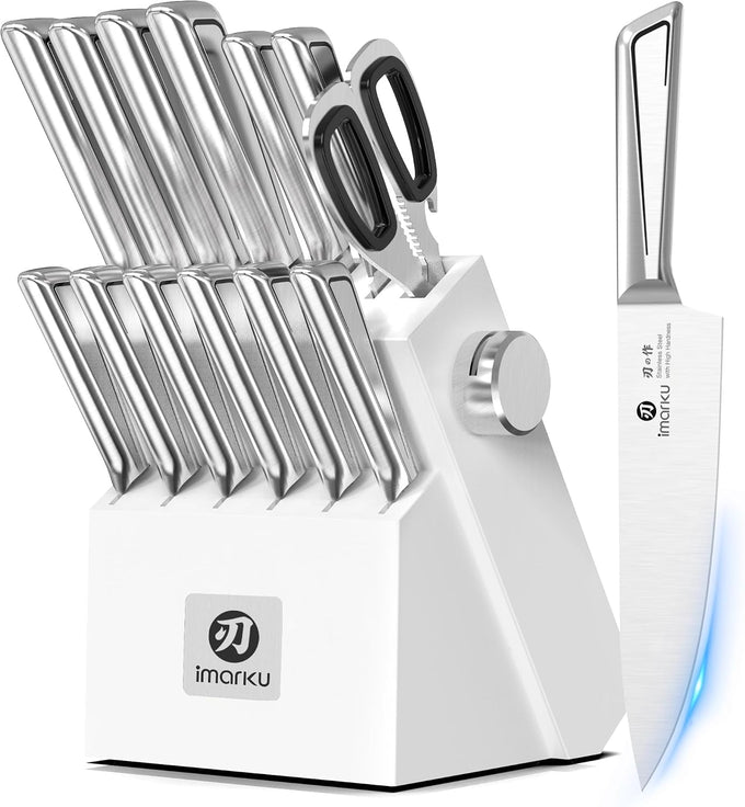 imarku 14Pcs Knife Set, Sleek White Minimalist Kitchen Cutlery Set