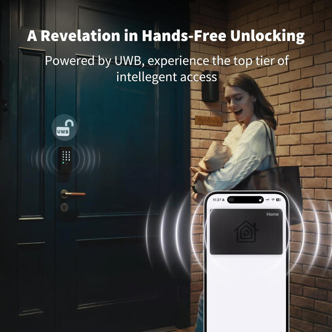 Aqara UWB Smart Lock U400, Apple Home Key, Fingerprint Deadbolt, Black