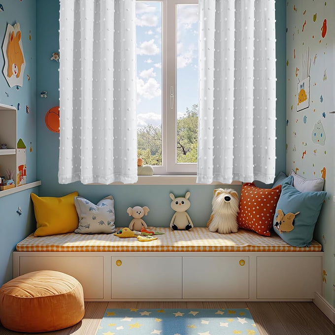 MYSKY HOME Blackout Curtains White Pom Pom for Kids Bedroom 54 Inch Pack-2