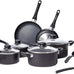 Amazon Basics Non-Stick Kitchen Cookware 15-Piece Set with Stay-Cool Handles, Even Heating, Non-Induction, Includes Pots, Pans, and Utensils, Black