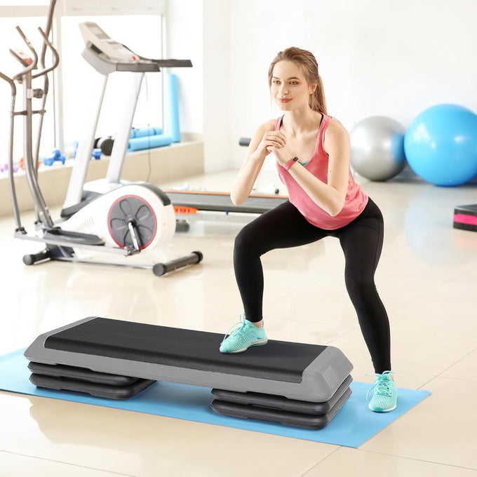 ZENY 43'' Exercise Aerobic Step Platform, Adjustable Fitness Stepper with 4 Stackable Risers, Aerobics Stepper Workout Stepper for Home Gym Cardio Strength & Training