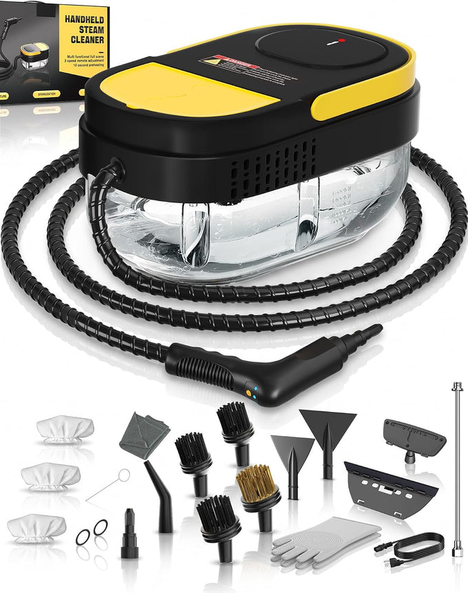 Gautye Steam Cleaner, 3 Level Adjustable Handle with 15 Accessories