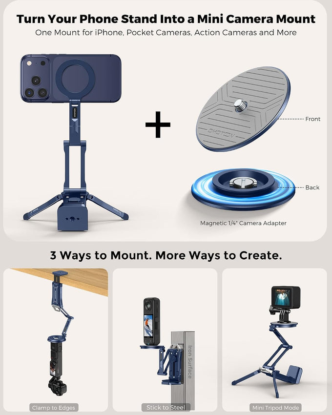 OMOTON TP02-Ultra Multi-Device Camera & Phone Mount with 1/4" Adapter, Blue