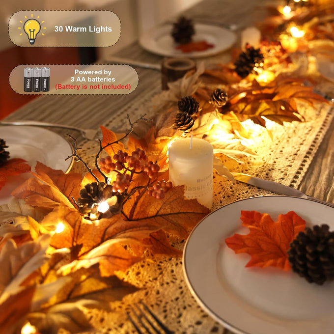 6 FT Lighted Fall Garland with Lights Autumn Automatic ON/Off Timer