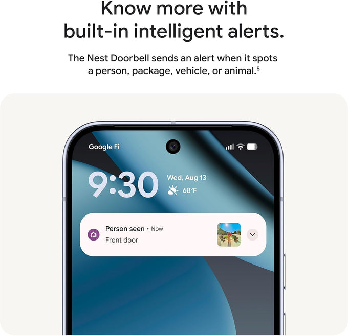 Google Nest Doorbell (Wired, 3rd Gen) - 2K Video, Live View - 2025 - Snow