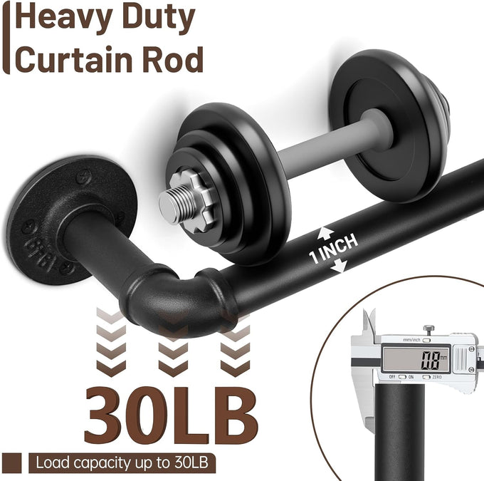 Zeerobee 2 Pack Curtain Rods 72-144", 1 Inch Industrial Black Curtain Rod