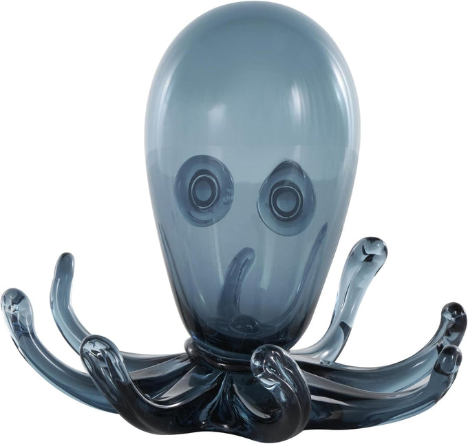 Deco 79 Glass Octopus Decorative Sculpture Cute Ombre Home Decor Statue with Curved Tentacles, Accent Figurine 9" x 9" x 8", Dark Blue