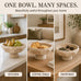 Natural Beige Travertine Pedestal Fruit Bowl, Heavyweight Geometric Diamond Faceted Stone Bowl, Modern Decorative Centerpiece Bowl for Kitchen Counter Island, Entryway Table & Dining Room