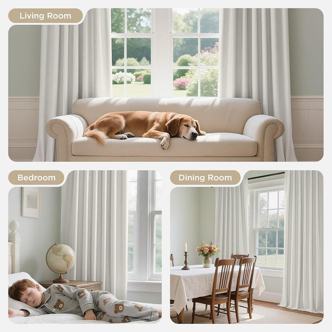 Joydeco White Blackout Curtains 120 Inches Long - 100% Blackout Living Room Curtain 2 Panels, Rod Pocket & Back Tabs Thermal Insulated Window Drapes for Bedroom (Pure White,52" Wx120 L)