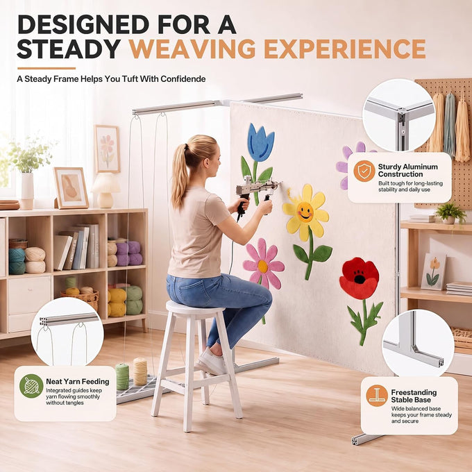 54-Inch Aluminum Rug Tufting Frame Kit, Adjustable Stand with Yarn Holder