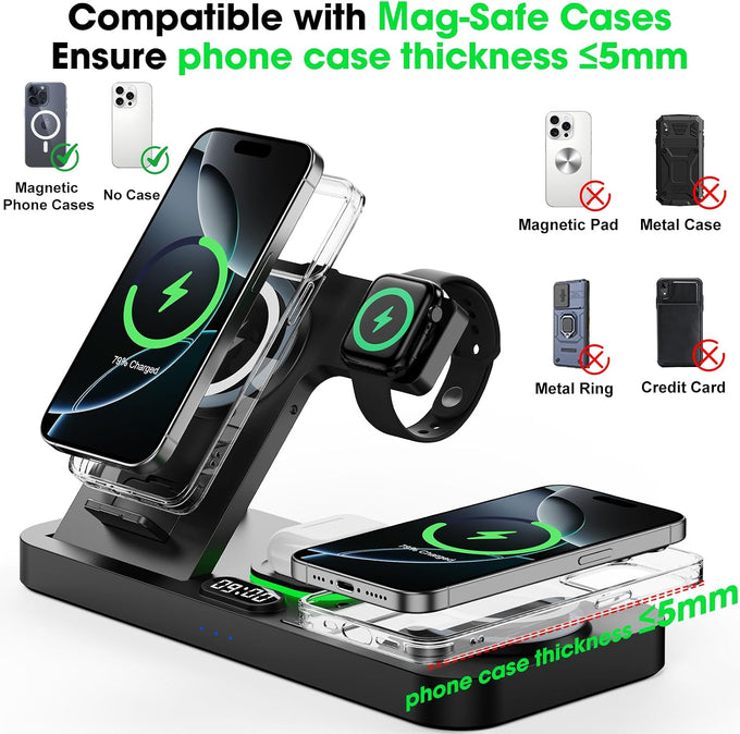 Dual Phone Foldable Wireless Charging Station for Apple, Couple&Family Use