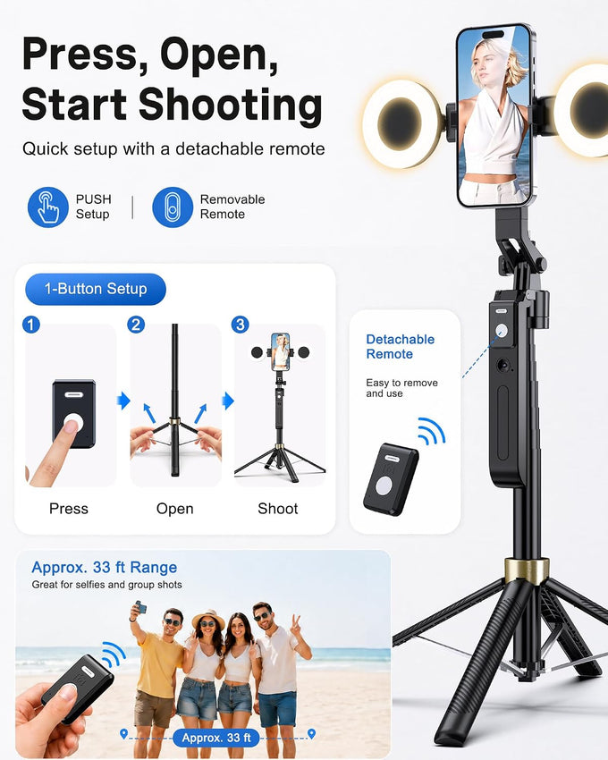 UBeesize 70" Auto Face Tracking Phone Tripod for iPhone & Camera with Light