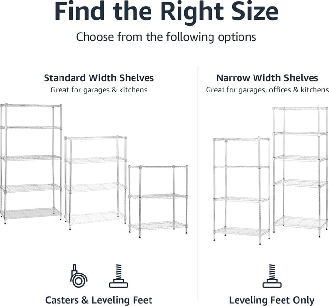 Amazon Basics 4-Shelf Adjustable Heavy Duty Steel Wire Rack Storage Shelving Unit for Kitchen, Garage, Easy Assembly, 350 lbs Per Shelf, 36" x 14" x 54", Chrome Silver