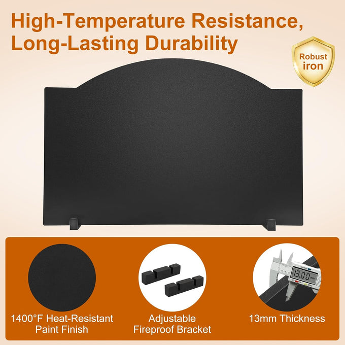 26" Fireplace Back Plates with Feet, Lightweight Firebacks for Fireplace, Iron Fireplace Reflector Plate, Fireplace Heat Reflector, Fireplace Wall Protection, Heat Resistance up to 1400°F