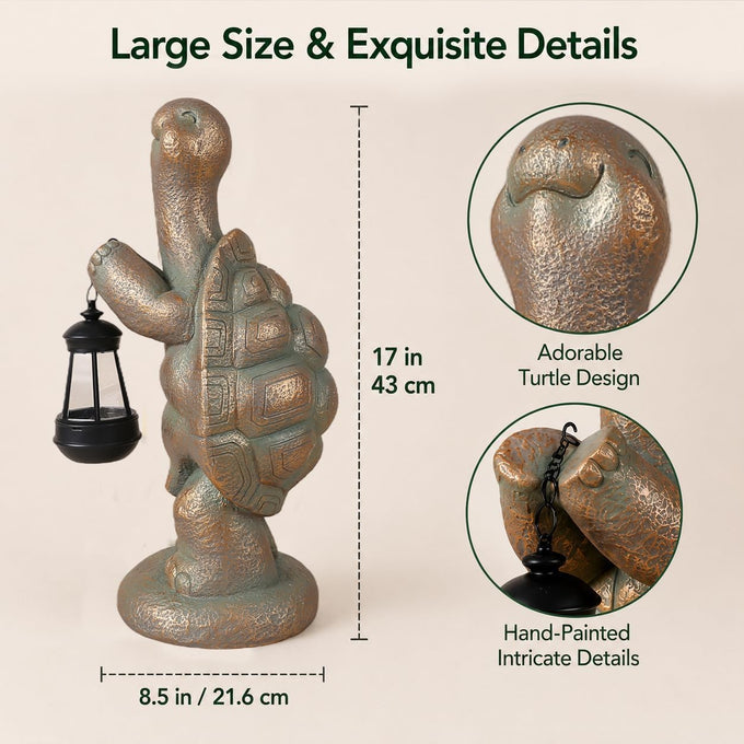 Large 17-In Solar Turtle Garden Statue with Lantern for Outdoor Yard Decor