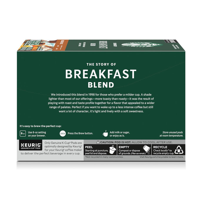 Starbucks K-Cup Coffee Pods, Breakfast Blend Medium Roast, 40 Count