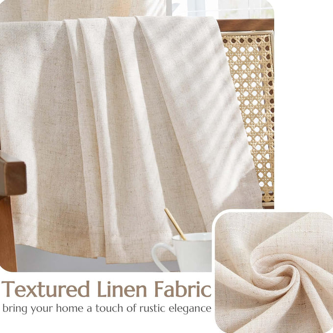jinchan Lined Linen Curtain 84 Inch Light Filtering Grommet 1 Panel Beige