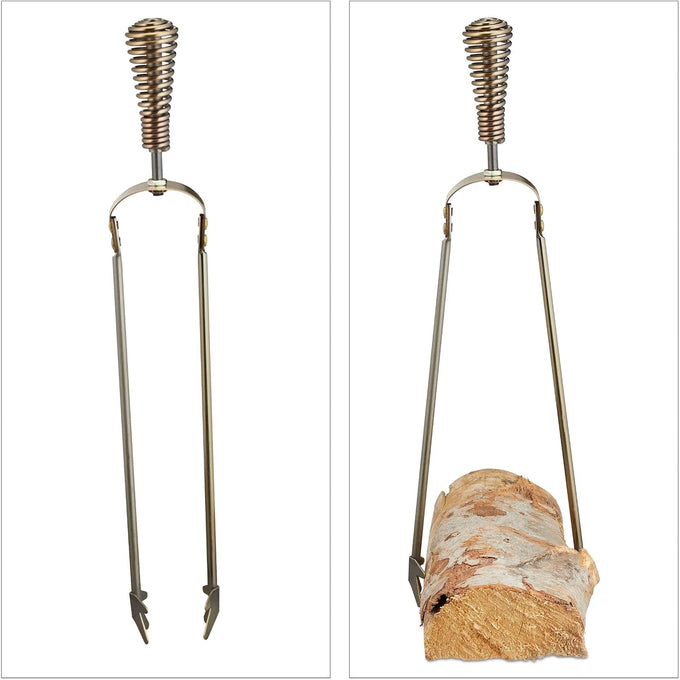 Relaxdays Fireplace Companion Set of 5 Poker Ash Shovel Broom Tongs & Stand Fireplace Set Steel Gold