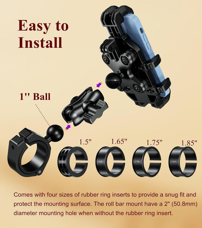 BRCOVAN Heavy Duty UTV Phone Mount Holder with Vibration Dampener