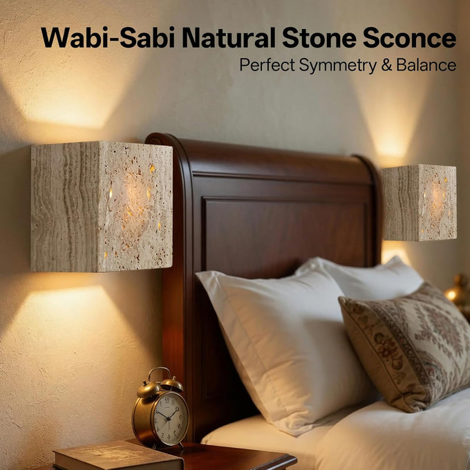 Travertine Wall Sconce Natural Stone Square Up Down Light Bedroom Hallway