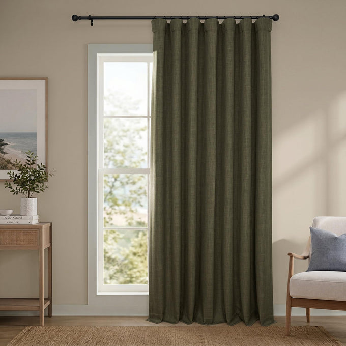 Faux Linen Extra Wide Curtains (1 Panel) - 100W X 108L, Khaki Green