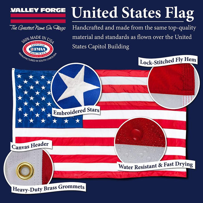 American Flag - 100% Made in The USA - 5' x 8' ft - Koralex II 2-Ply Polyester - Sturdy, Durable and Patriotic - Great for Gardens, Homes, Patios and Cars – by Valley Forge Flag