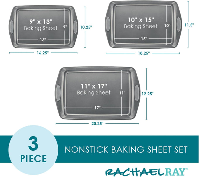 Rachael Ray Bakeware Nonstick Cookie Pan Set, Baking Pans Set, 3 Piece